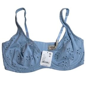 Free People Intimately Clear Sky Misty Blue Eyelet Underwire Bra 36DD NEW